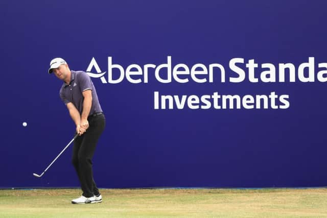 Martin Laird plays a chip shot at the 18th hole during a practice round for the Aberdeen Standard Investments Scottish Open at Gullane. Picture: Getty