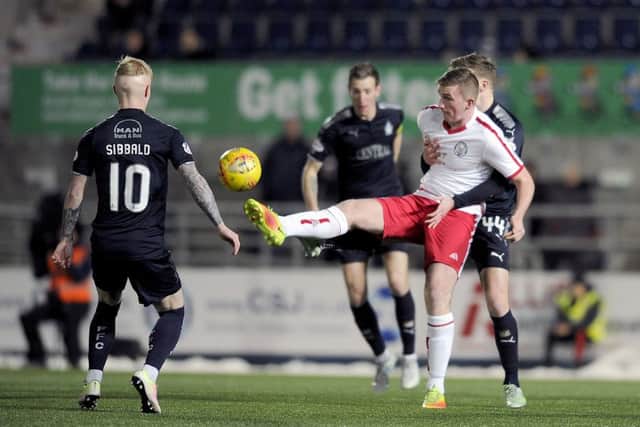 Dylan Mackin in Brechin City colours at The Falkirk Stadium
