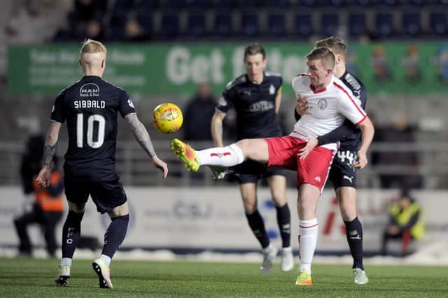 Dylan Mackin in Brechin City colours at The Falkirk Stadium