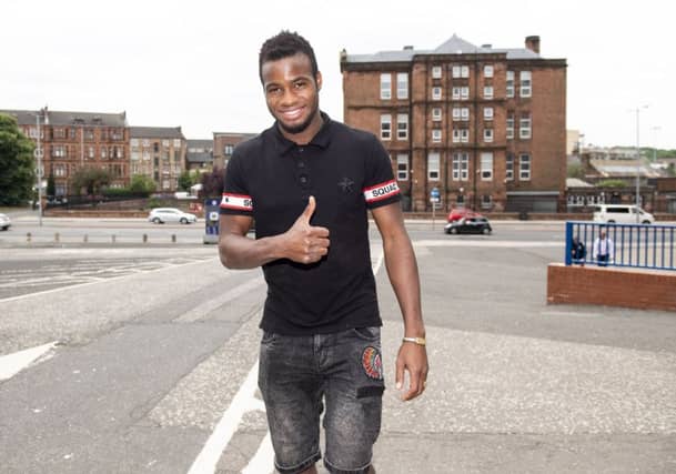 Lassana Coulibaly at Ibrox Stadium after signing for Rangers. Picture: SNS