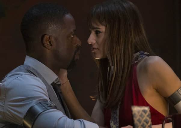 Sofia Boutella and Sterling K Brown in Hotel Artemis