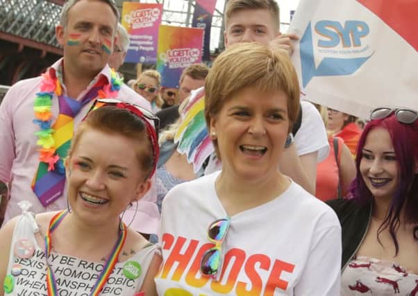 Nicola Sturgeon led the Pride march on Saturday. Picture: David Cheskin/PA Wire
