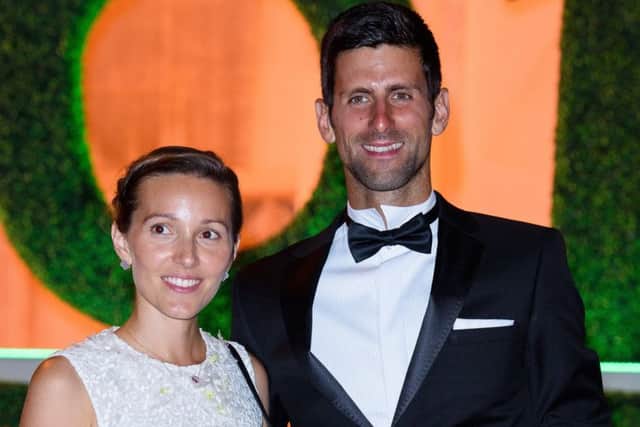Novak Djokovic and his wife Jelena attend the Wimbledon Champions Dinner following Sundays final.