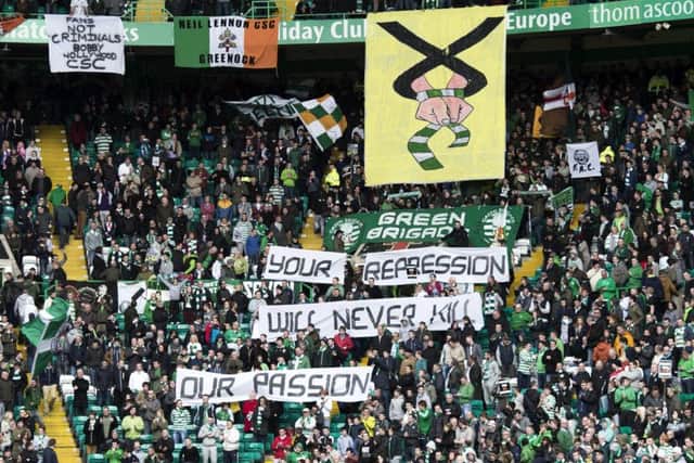 Celtic fans pictured in 2013 protesting against the Offensive Behaviour at Football Act. Picture: SNS Group