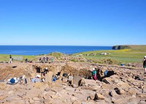 Archaeologists at work at The Cairns on South Ronaldsay, Orkney, where hair thought to be 2,000 years old has been found. PIC: UHI Archaeology Institute.