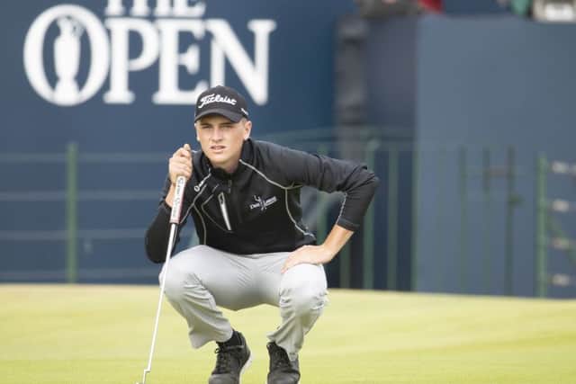 Scottish amateur Sam Locke lines up a putt on the 18th. Picture: Kenny Smith/SNS