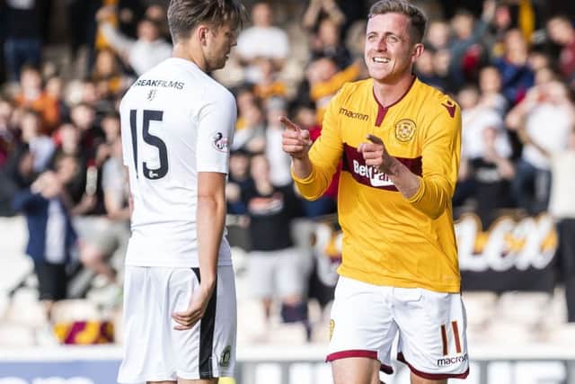 Elliott Frear celebrates the first goal of his hat-trick. Picture: SNS