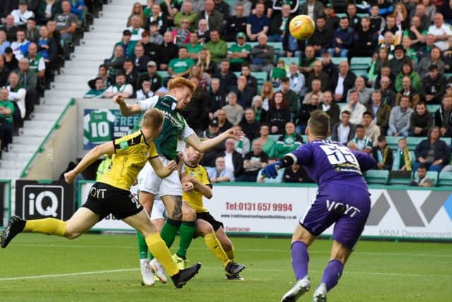 Hibernian's Simon Murray in action against against Runavik in the first leg. Picture: Ian Rutherford/PA Wire