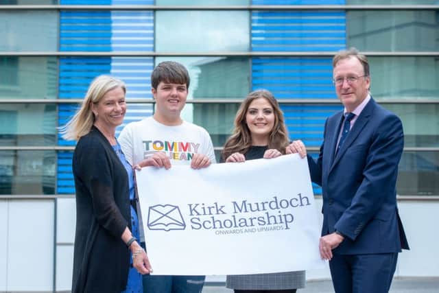 Richard Masters chairman Scotland and Northern Ireland, Pinsent Mason and Christine McLintock, chair of LawScot Foundation with students Darren and Demi
Kirk .