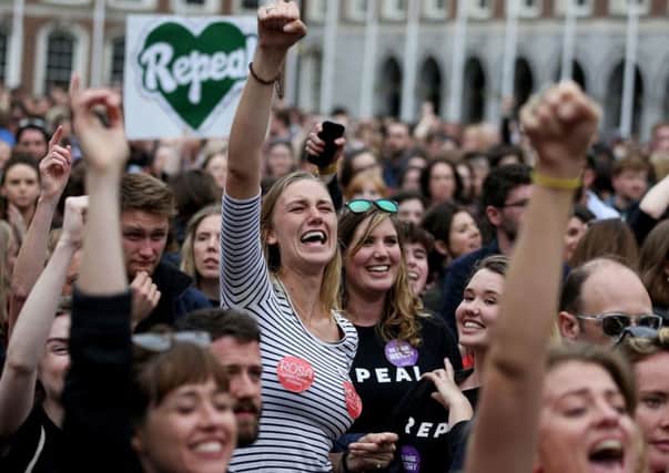 Campaigners celebrate as the official results of the abortion referendum in Ireland are revealed