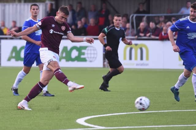 Hearts debutant Olly Lee scores from the edge of the box. Picture: Gary Hutchison/SNS