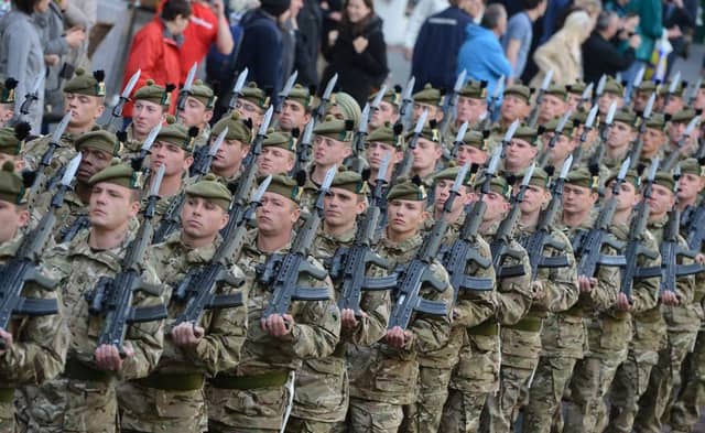 Soldiers parade down the Royal Mile in Edinburgh (Picture: Neil Hanna)