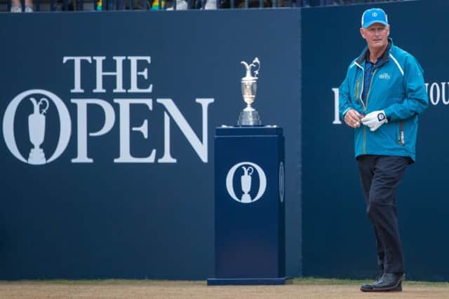 Sandy Lyle steps on to the 1st tee at Carnoustie to get the 147th Open Championship under way. Picture: Kenny Smith/SNS