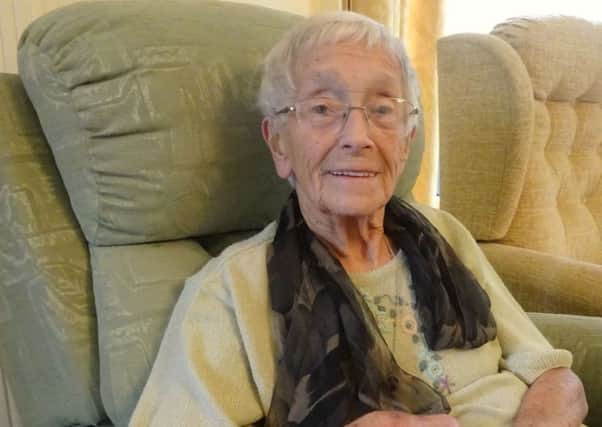Carer Dorothy on a recent break at Leuchie House, pictured after her first manicure at age 94