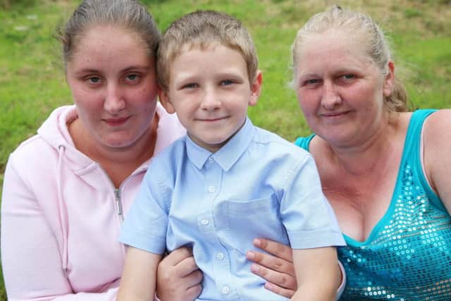Kayden Hurrell, 6, with his mum Paula and grandmother Christina Hurrell from Greenock, Inverclyde, who suffers from rare genetic disorder ornithine transcarbamylase deficiency (OTCD). Picture: CP
