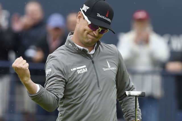 Zach Johnson celebrates after a birdie on the 18th. Picture: Ian Rutherford