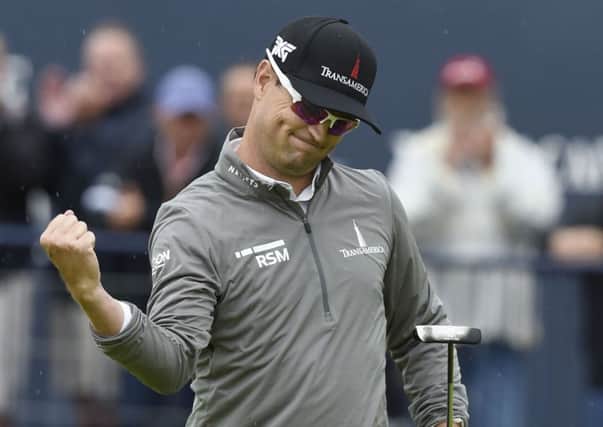 Zach Johnson celebrates after a birdie on the 18th. 
Picture: Ian Rutherford