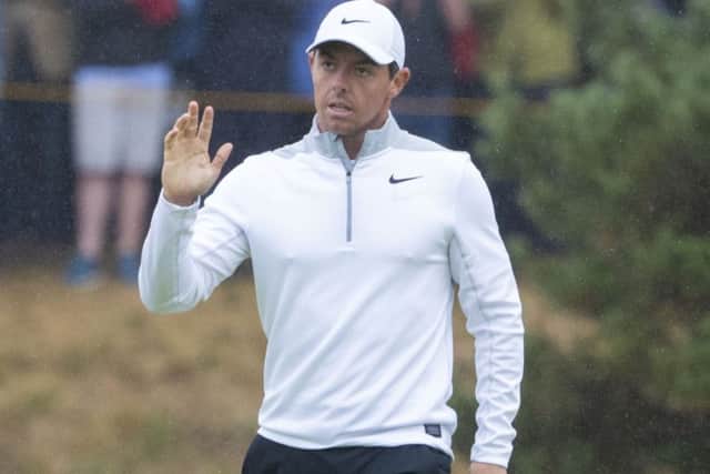 Rory McIlroy acknowledges the Carnoustie crowd during his second round. Picture: Kenny Smith/SNS
