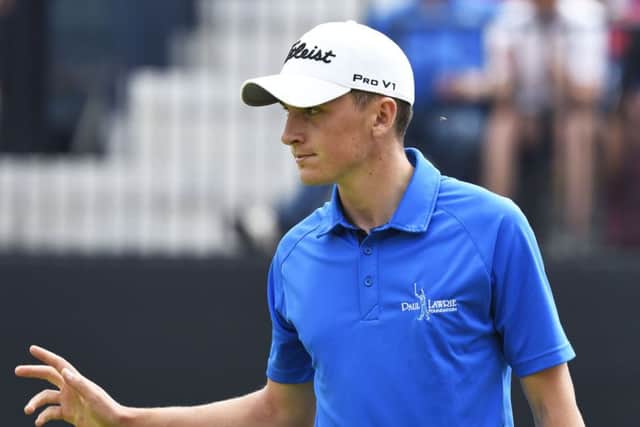 Sam Locke acknowledges applause for a birdie on the 13th today.  Photograph: Ian Rutherford
