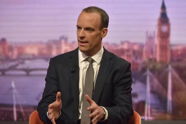 Brexit Secretary Dominic Raab appearing on the BBC1 current affairs programme, The Andrew Marr Show. Pictrure: PA/BBC