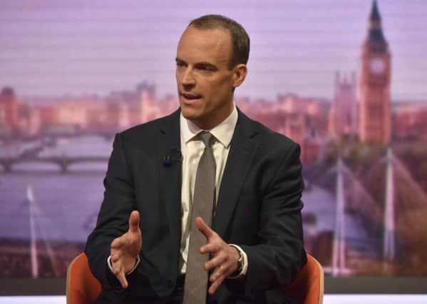 Brexit Secretary Dominic Raab appearing on the BBC1 current affairs programme, The Andrew Marr Show. Pictrure: PA/BBC