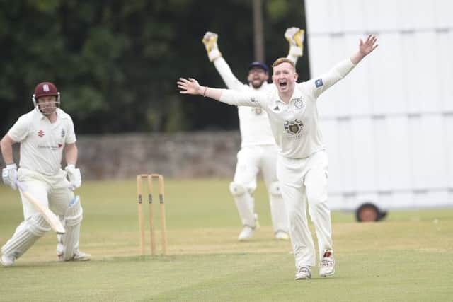 Joy for RH Corstorphine as they take the wicket of Watsonians' Brendan O'Connell. Picture: Greg Macvean