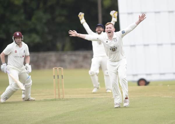 Joy for RH Corstorphine as they take the wicket of Watsonians' Brendan O'Connell. Picture: Greg Macvean