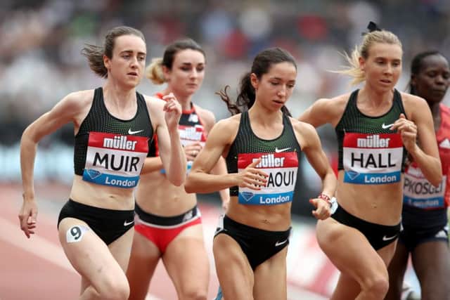 Laura Muir, left, during the Millicent Fawcett Mile at the Muller Anniversary Games at London Stadium. Picture: John Walton/PA Wire