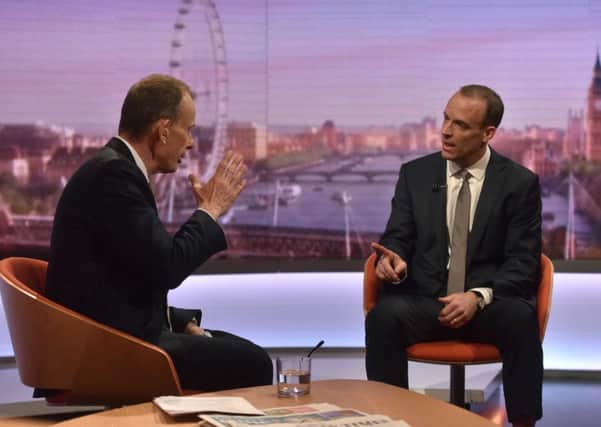 Brexit Secretary Dominic Raab on The Andrew Marr Show yesterday. He said the government is preparing for any and every eventuality. Picture: PA