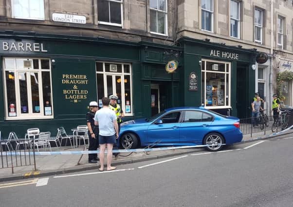 The car mounted the kerb before hitting the building. Picture: TSPL