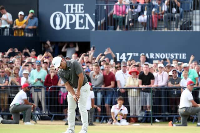 Italy's Francesco Molinari putts a crucial birdie on the 18th during the final day at the Open. Picture: Jane Barlow/PA Wire