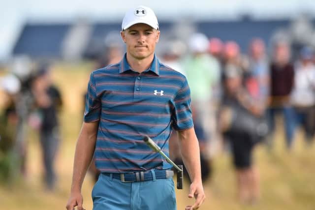 Jordan Spieth after missing a putt on the 15th green. Picture: Glyn Kirk/AFP/Getty Images