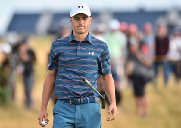Jordan Spieth after missing a putt on the 15th green. Picture: Glyn Kirk/AFP/Getty Images