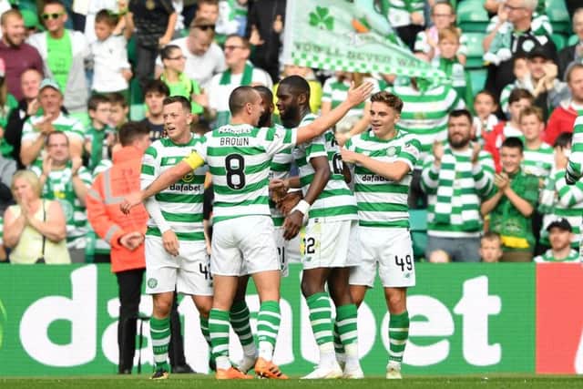 Celtic players celebrate their comfortable first qualifying round win over FC Alashkert. Picture: Craig Foy/SNS