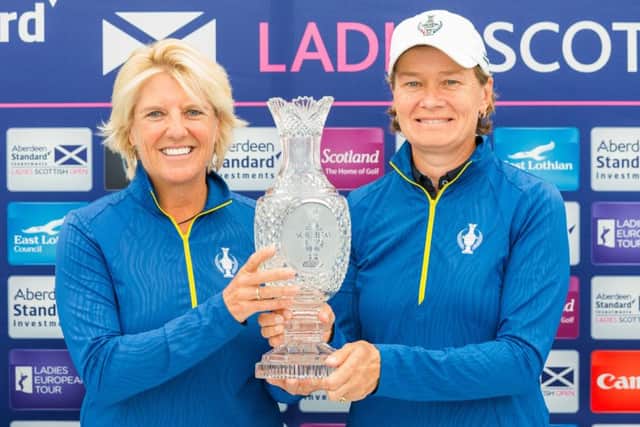 Europe's Solheim Cup captain Catriona Matthew, right, with her newly appointed vice-captain Kathryn Imrie. Picture: Tristan Jones