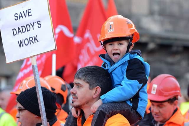 BiFab workers march on the Scottish Parliament in Edinburgh. Picture: Jon Savage