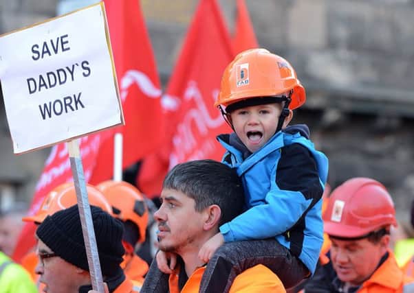 BiFab workers march on the Scottish Parliament in Edinburgh. Picture: Jon Savage