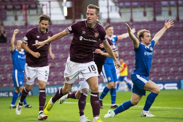 Hearts' Steven MacLean celebrates after opening the scoring in the 5-0 win over Cowdenbeath. Picture: Bill Murray/SNS