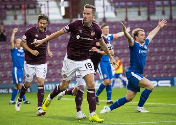 Hearts' Steven MacLean celebrates after opening the scoring in the 5-0 win over Cowdenbeath. Picture: Bill Murray/SNS