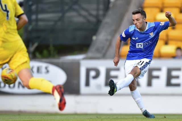 St Johnstone's Stefan Scougall scores what turned out to be the winner. Picture: Rob Casey/SNS