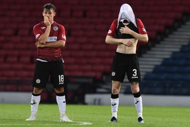 St Mirren's Hayden Couson can't watch the penalties. Picture: SNS