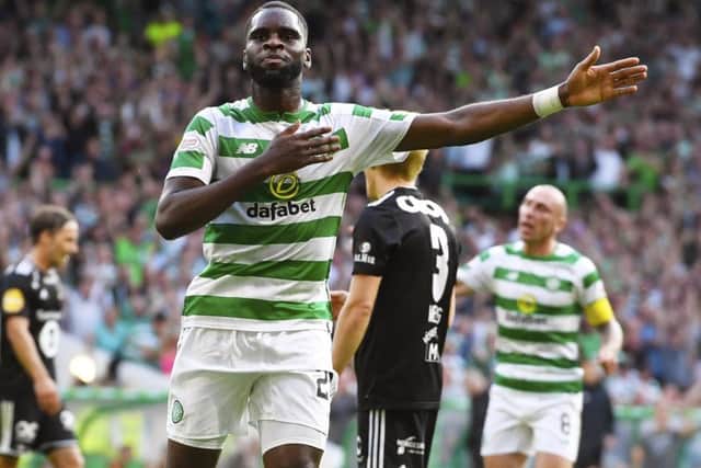 Odsonne Edouard celebrates after equalising for Celtic. Picture: SNS