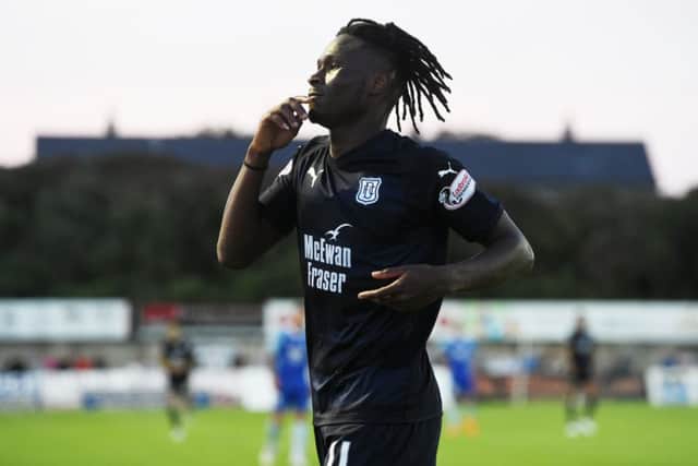 Jean Mendy celebrates after scoring to make it 2-0 to the visitors. Picture: SNS