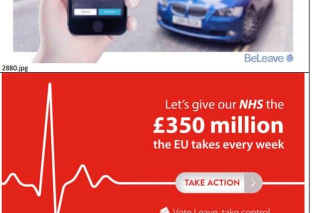 The VoteLeave online ads, targeted at Facebook users. Picture: PA