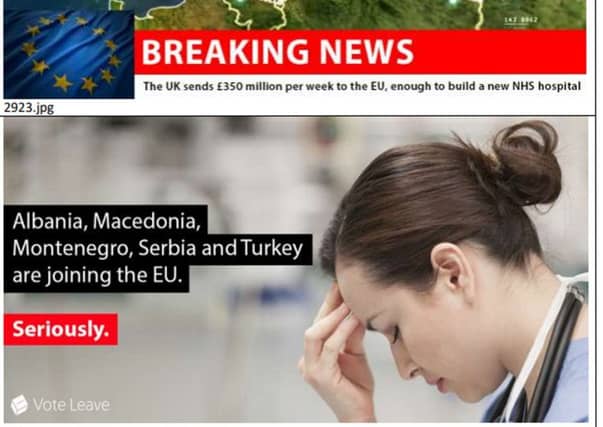 VoteLeave online ads, targeted at Facebook users by Brexit campaigns during the EU referendum, as details are released to the Commons committee inquiry into fake news. Picture: PA