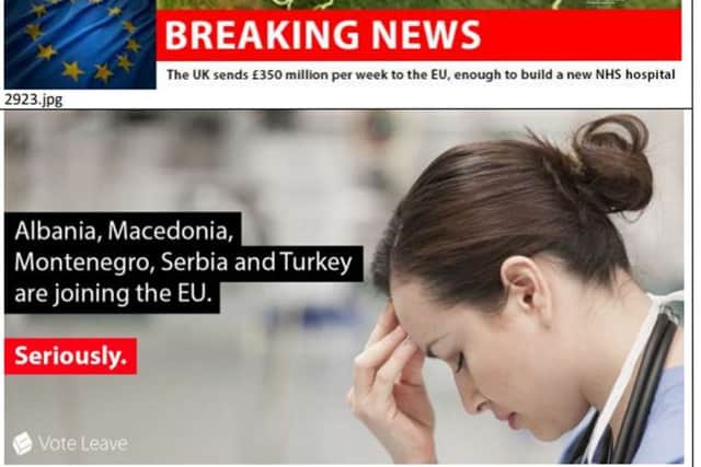 VoteLeave online ads, targeted at Facebook users by Brexit campaigns during the EU referendum, as details are released to the Commons committee inquiry into fake news. Picture: PA