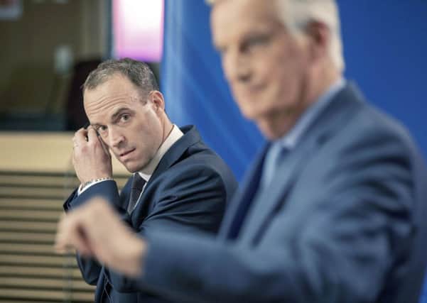 Britain's Secretary of State for Exiting the European Union Dominic Raab, left, and European Chief Negotiator for the United Kingdom Exiting the EU Michel Barnier hold a press conference. Picture; AP