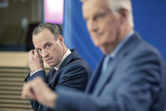 Britain's Secretary of State for Exiting the European Union Dominic Raab, left, and European Chief Negotiator for the United Kingdom Exiting the EU Michel Barnier hold a press conference. Picture; AP
