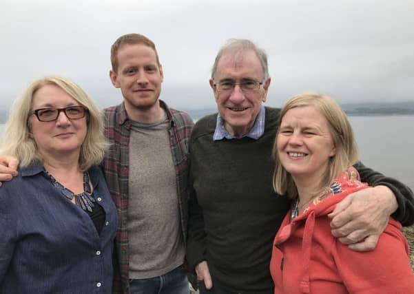 Left to right - Anne Charnock celebrates back on the island with visiting author Matt Hill and Bute authors Christopher Priest and Nina Allan. Christopher Priest won the 2003 Arthur C. Clarke Award for his novel The Separation.
Photos by Garry Charnock