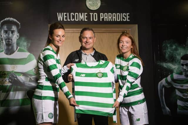 Eddie Wolecki Black is flanked by Cheryl McCulloch, left, and Colette Cavanagh after being named the new head coach of Celtics Ladies. Picture: SNS Group
